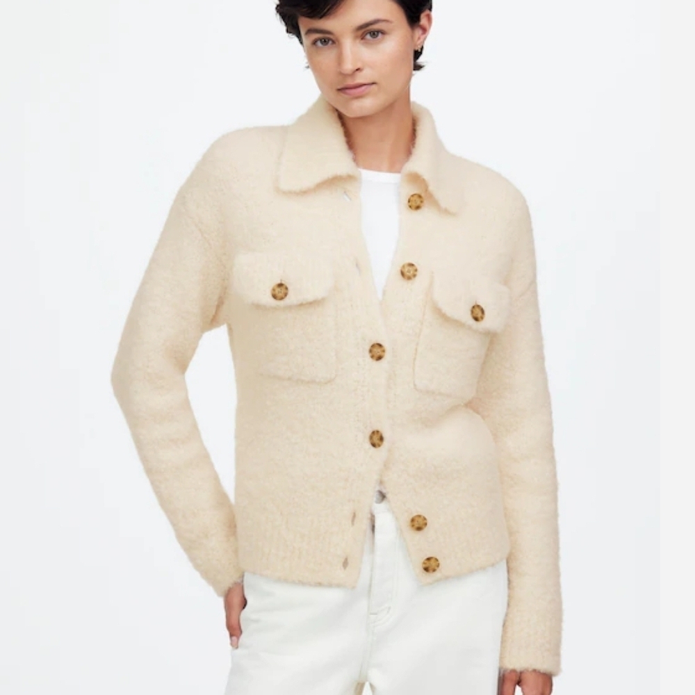 Madewell Alabaster Bouclé-Knit Sweater Jacket Size Medium